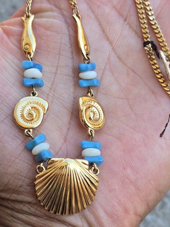Monet Jewelry - RARE vintage NWT Monet gold curb chain shell and fish necklace coastal nautical